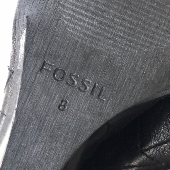 Fossil Peep Toe Leather Slingback Wedge US8 Black - Picture 7 of 8